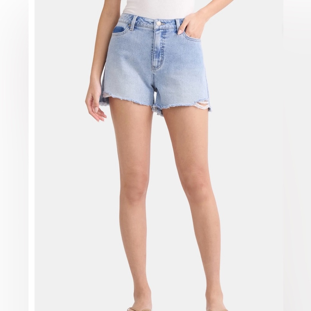 💕5/$15 Time and Tru high waist Distressed Light Blue Denim Women's Shorts NEW - Picture 2 of 8